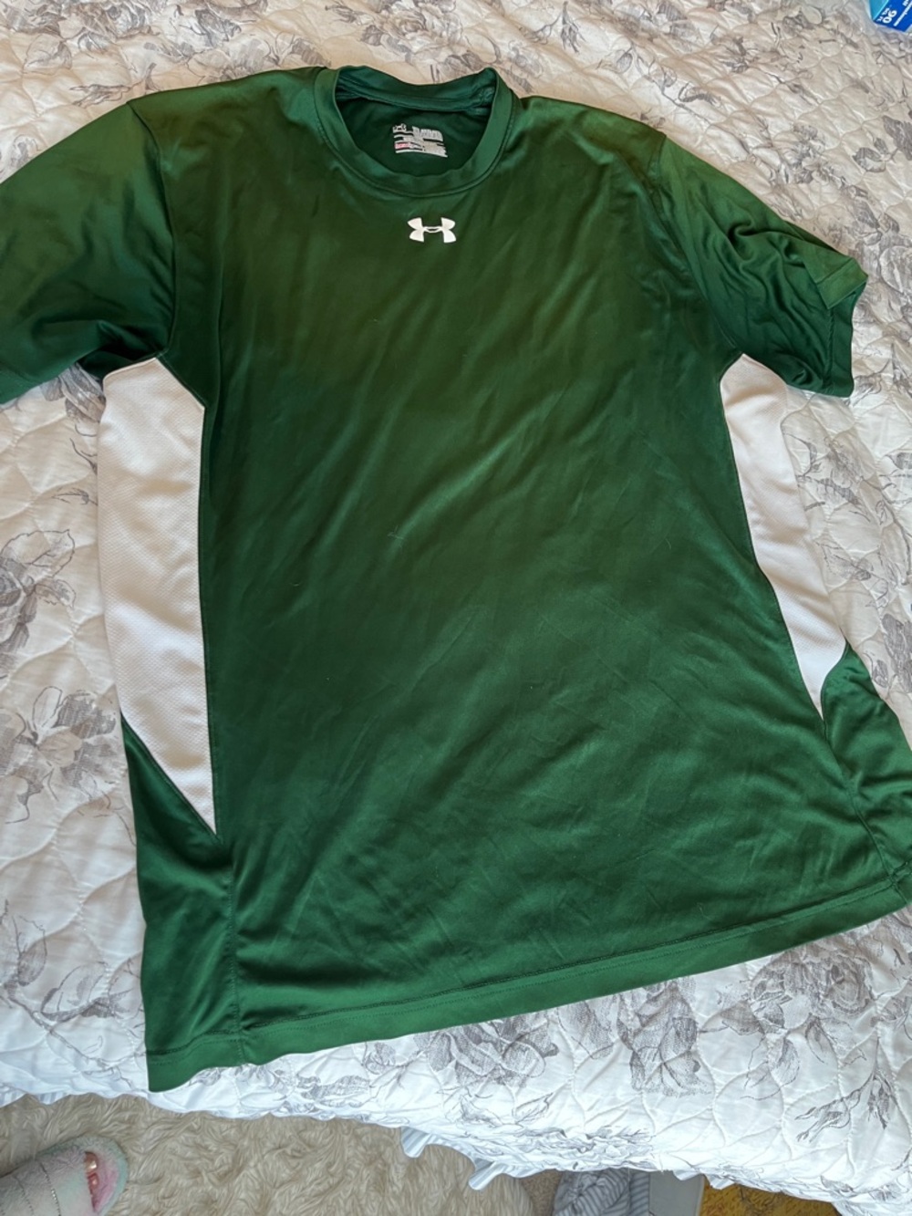 Under Armour Dark Green Performance Tee with White Side Panels